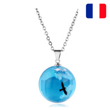✅ Pendentif Boule Nuage Fluorescent Oiseau + Collier Argenté Bijoux Tendance