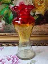 ANCIEN VASE EN VERRE TONS RUBIS AMBRE DÉGRADÉS HAUTEUR 20 CM