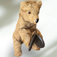 ANTIQUE German Golden MOHAIR TEDDY BEAR 8" clockwork playing cymbals