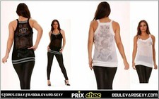 ☠️ Top/Débardeur Fashion Skull Tête de Mort ☠️ Blanc/Noir Tendance & Sexy Mode ☠