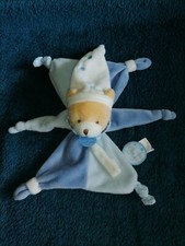 DOUDOU ET COMPAGNIE ours plat bleu Petit Chou étoiles attache tétine Etat neuf