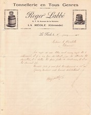 LA REOLE - LETTRE ROGER LABBE , BOIS , TONNELLERIE EN TOUS GENRES - 1929