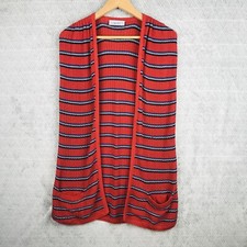 iBlues Gilet Cardigan Femme 46 Rouge Rayé Sans Manches Poches Tricoté Ouvert