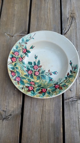 Ancien plat fleurs roses - fleurs,