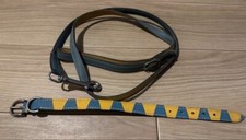 Ensemble collier pour chien Hermès en cuir bleu jaune 20-27 cm et laisse 112 ...