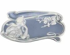 vide-poche ART NOUVEAU en BISCUIT JEUNE FILLE & OISEAU  Jugendstil pin tray