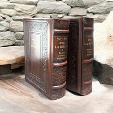 Livre en cuir Tora La Biblia 2 parties livre hébreu avec traduction espagnole