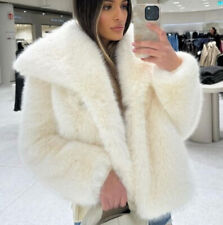 Zara Zw Collection Ecru Blanc Fausse Fourrure Manteau Court Grand Col de Revers