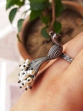 Peacock Rings Bague bollywood tendance en argent allemand oxydé
