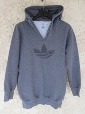 Sweat long à capuche ADIDAS rétro vintage TREFOIL femme gris F 40