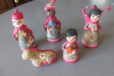 5 anciens santons en terre cuite artisanat du Mexique