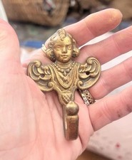 French Brass Angel Hook Putti Key Curtain Holder Wall 3” Gold Gilt Hanger