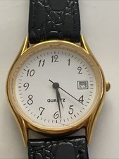 Montre Homme Vintages Cadran Métal Plaqué OR / Bracelet Cuir /mouvement Quartz