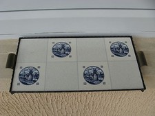 PLATEAU FER FORGE GRAND CARREAU Décor HOLLANDAIS 34,5 /17,5 CM