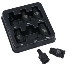 Jeu de 6 douilles d'embouts mâles Torx Star Stubby T55 - T100 impactées par i...