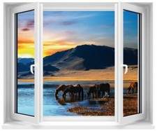 Sticker fenêtre déco trompe l'oeil Chevaux