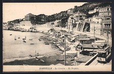 CPA Marseille, La Corniche, Le Prophète avec tramway et bateaux 1922 