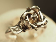 BAGUE ANCIENNE ROSE ARGENT MASSIF ANTIQUE SILVER RING T48
