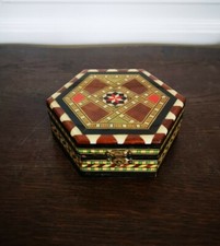Artesania Granadina V. Molero Très Belle Boîte Hexagonal En Marqueterie Miroir 