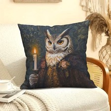 Housse de coussin HIBOU TENANT UNE CHANDELLE 45 cm Chouette Hibou humanisé