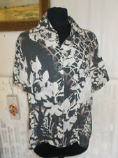 Chemisier 100% lin beige fleurs marron ELENA MIRO 46fr 16UK manches courtes