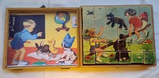 Boite ancienne de 30 cubes bois 4 modèles - état d'usage - déco