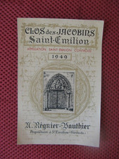 ++"1662" ETIQUETTE VIN  CLOS DES JACOBINS 1949  SAINT-EMILION  REGNIER-VAUTHIER