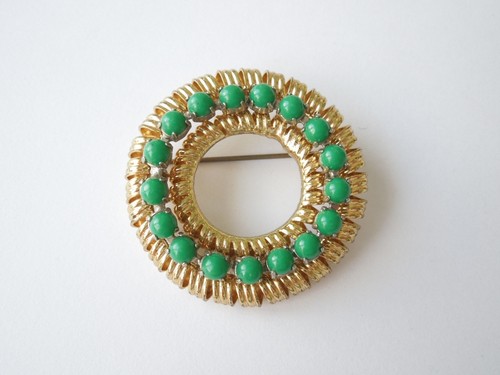 Broche vintage doré vert - broche,