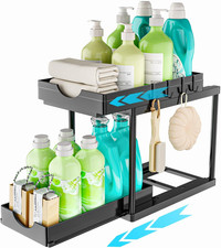 Rangement Sous Évier 2 Niveaux Organisateur Coulissant Cuisine, Noir, 1 Paquet