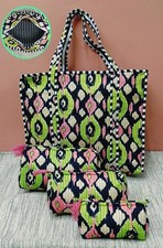 Indien Vert Ikat Matelassé Épaule Sac Coton Avec 3 Articles de Toilette Set US