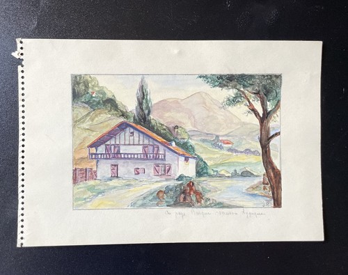 Aquarelle signée paysage - j.p.,