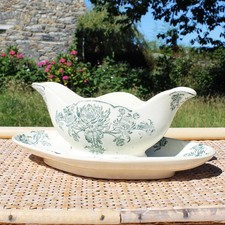 Ancienne saucière en faïence de Salins R&A modèle Chrysanthèmes