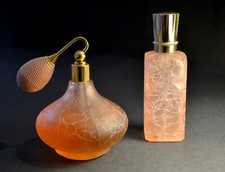 2 vaporisateurs de parfum anciens verre épais marbré vieux rose rechargeables 