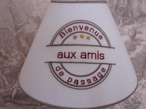 Abat jour lin blanc - blanc, brodé**