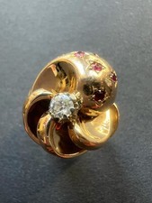Vintage Retro 18K gold tourbillon diamond ruby star ring