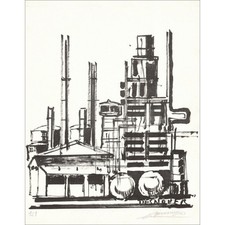 DESNOYER François - Lithographie "L'usine" 27x21cm - 1963 - Signée à la main par