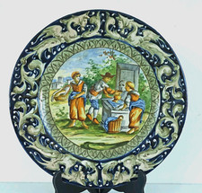 Assiette Faïence Décor Renaissance Italienne Scène Bucolique  Majolique XIXème