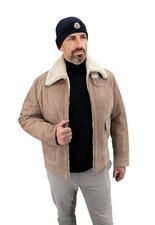 Homme Veste de Peau Mouton Gregor Beige Cuir Véritable D'Hiver Chaude Mérinos