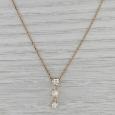 0.75ctw Diamant 3-Stone Voyage Pendentif Collier 14k Or 18.5 " Chaîne Corde