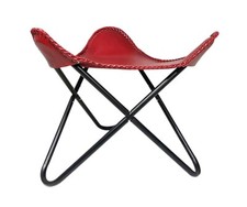 Pouf En Cuir Papillon Repose-Pieds Tabouret Pliant Lounge Accent Rouge
