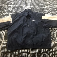 Vintage Reebok White/ Navy Blue Colorblock Nylon Windbreaker Jacket Sz XXL