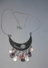 collier verre de Murano, Pierre de lune et chaine en argent création unique