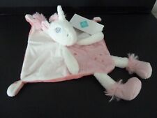 *. Doudou plat TEX BABY CARREFOUR LICORNE blanc rose étoile coeur  100% Neuf