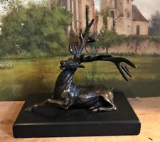 Presse papier en bronze "Cerf" socle marbre 16.5x 9cm