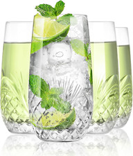 Hand Cut Highball Glasses Crystal (Set of 4, 17Oz) - Elegant Water Juice Drinkin