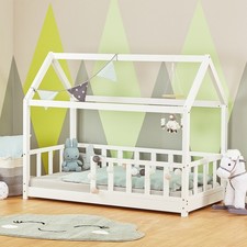 Lit Enfant Cabane Montessori avec Barrière 80x160 Sommier à Lattes Homestyle4u