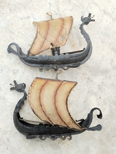 paire d'applique murale design drakkar viking fer forge lampe light wall iron
