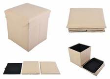 Cube De Siège Pliable Boîte De Rangement Pouf Banc Coffre Pouf Beige