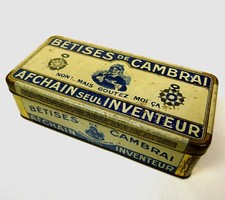 Boite métal ancienne - BETISES DE CAMBRAI - AFCHAIN seul INVENTEUR - 17x8x5 cm