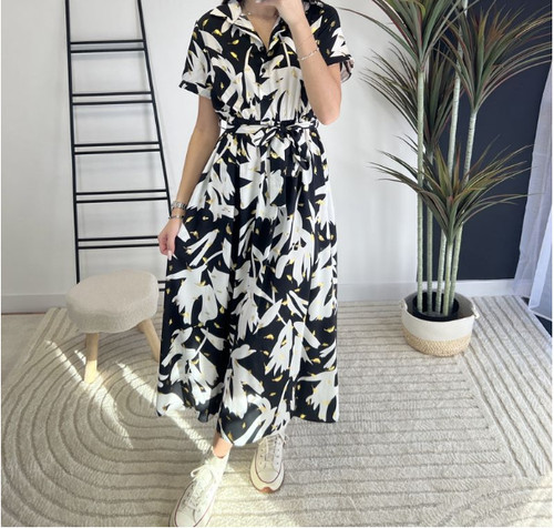 Robe longue noire blanche - noire,